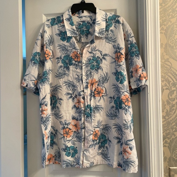 Cubavera Blue and Orange Floral Men's Shirt, 50% Linen - Picture 1 of 3